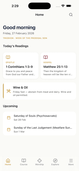 Discover Orthodoxy home screen showing daily content